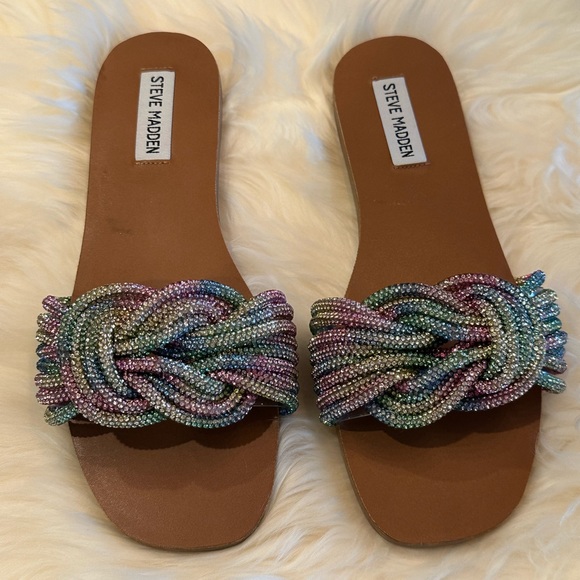 Steve Madden “Adore” Rhinestone Rainbow Color Sandals / Slides - Size 8 - Picture 4 of 6